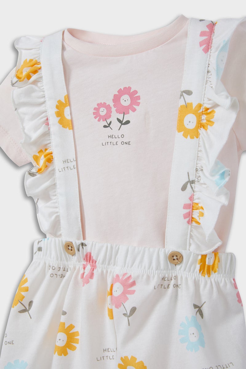 DeFacto White BabyGirl Baby Girl Floral Cotton T-Shirt Jumpsuit 2 Piece Set Casual - Image 3